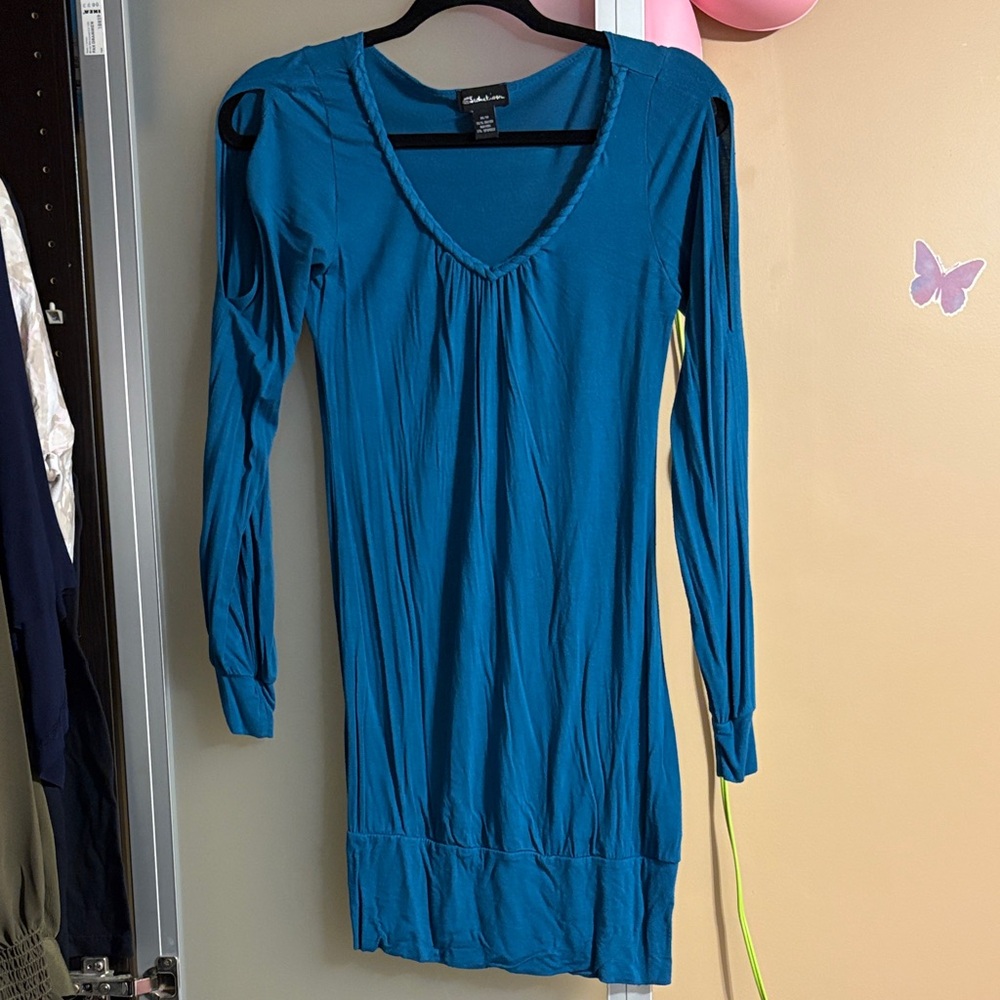 Vintage Blue Long Sleeve mini short dress or long top